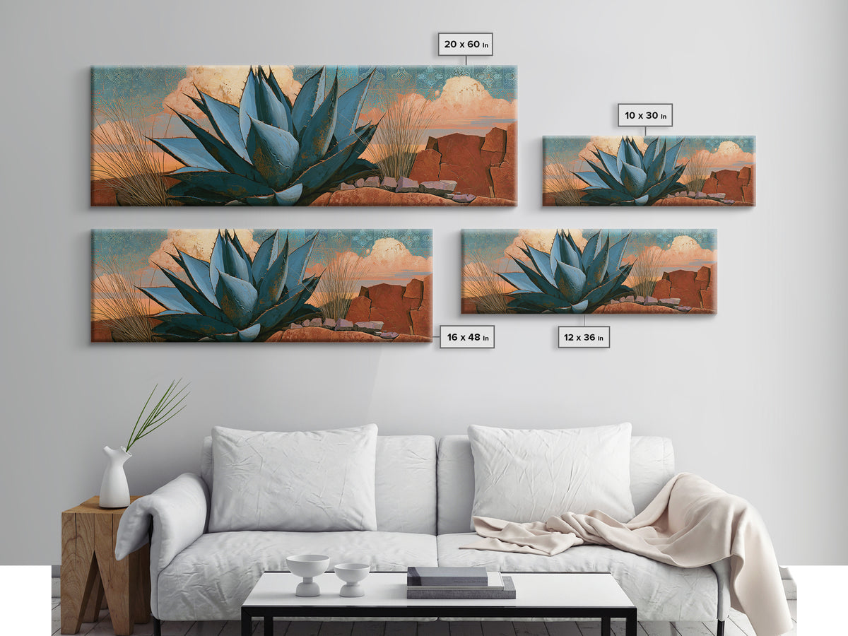 Agave Plant Closeup Canvas Print, Desert Art, Modern Decor, Southwestern Decor, Oil Painting, Desert, Room Decor, DES-3x1-40