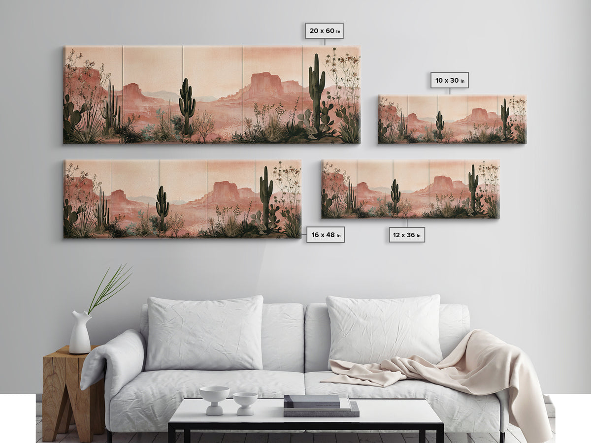 Cactus Botanical Plate Canvas Print, Desert Art, Minimalist Decor, Southwestern Decor, Fine Art, Desert, Boho, Original Art, DES-3x1-48