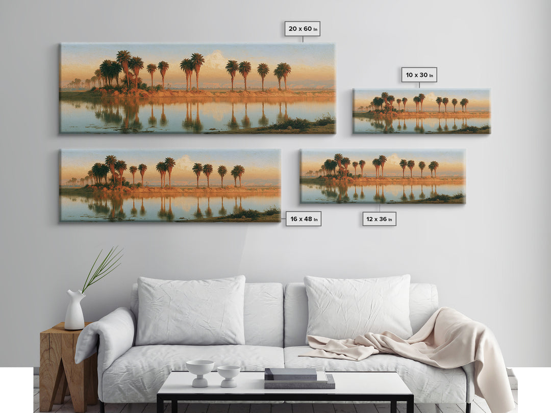 Palm Oasis Reflected Framed Canvas Print, Desert Art, Wall Art Prints, Southwestern Decor, Oil Painting, Desert, Boho Decor, DES-3x1-55