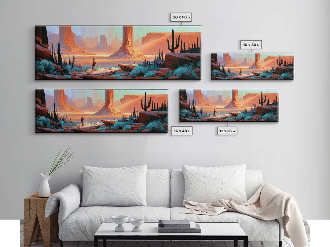 Sandstone Canyon with Dramatic Light Beam Framed Canvas Print, Desert Art, Wall Art, Southwestern Decor, Oil Painting, Desert, DES-3x1-56