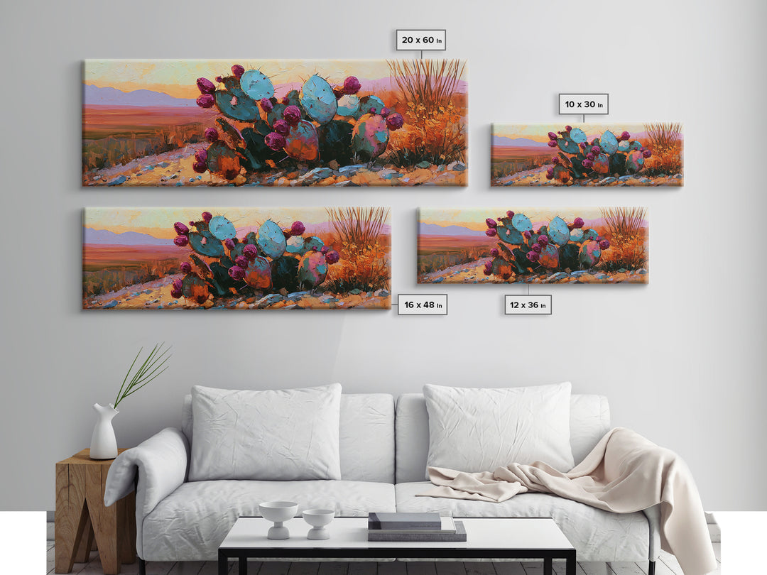 Prickly Pear Cactus Framed Canvas Print, Desert Art, Original Painting, Southwestern Decor, Fine Art, Desert, Bedroom Wall Art, DES-3x1-59