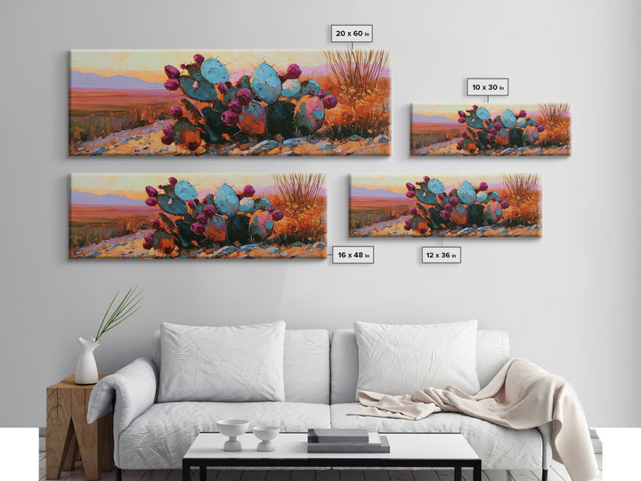Prickly Pear Cactus Framed Canvas Print, Desert Art, Original Painting, Southwestern Decor, Fine Art, Desert, Bedroom Wall Art, DES-3x1-59