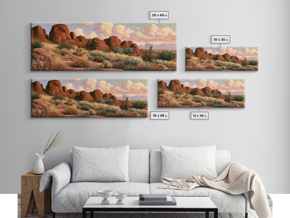 Desert Wildflowers After Spring Rain Framed Canvas Print, Desert Art, Room Decor, Southwestern Decor, Fine Art, Desert, DES-3x1-68
