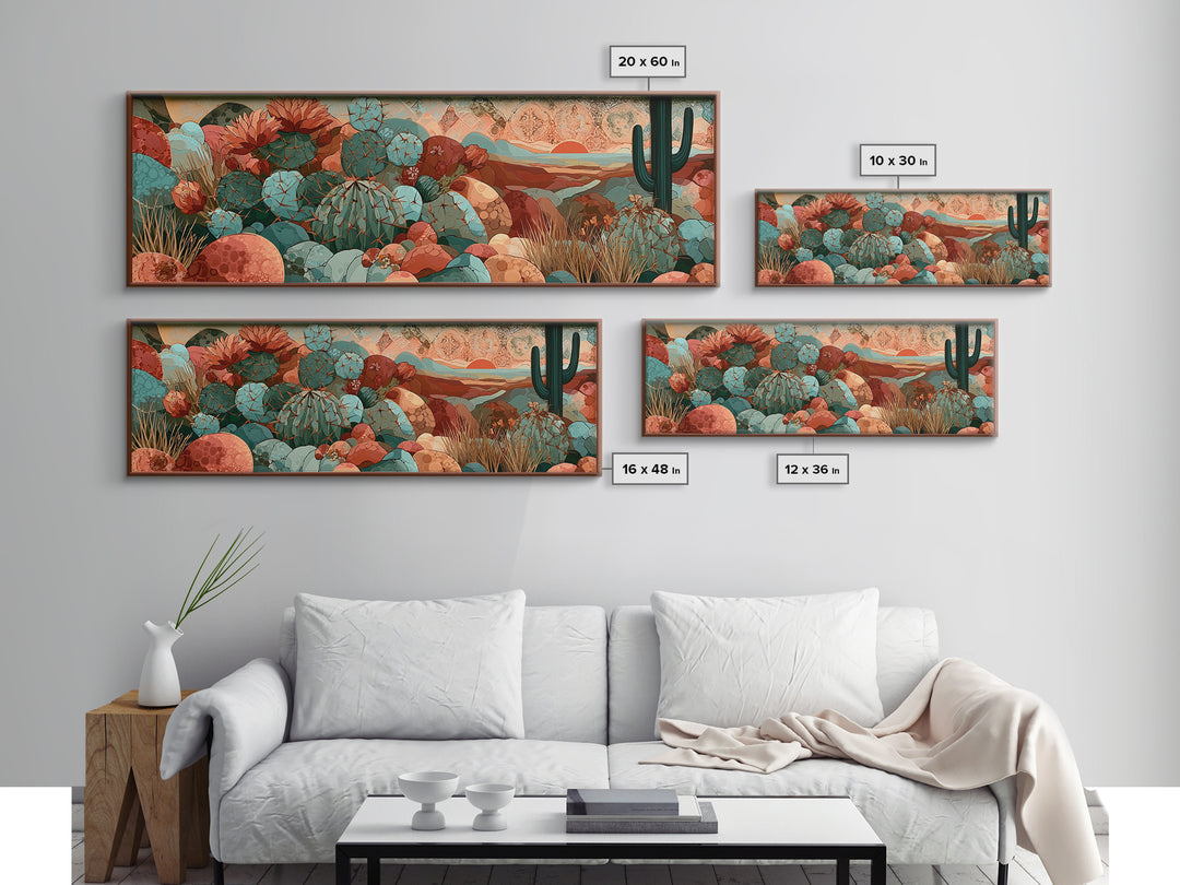 Cactus Botanical Plate Framed Canvas Print, Desert Art, Digital Prints, Southwestern Decor, Fine Art, Desert, Boho Wall Art, DES-3x1-72