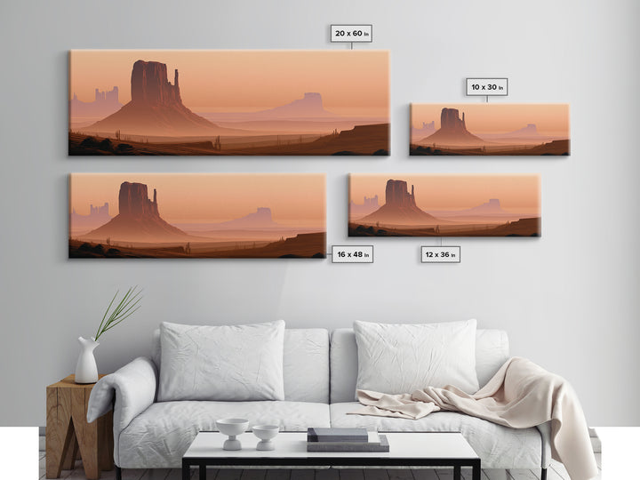 Monument Valley Silhouette Framed Canvas Print, Desert Art, Textured Painting, Southwestern Decor, Oil Painting, Desert, DES-3x1-73