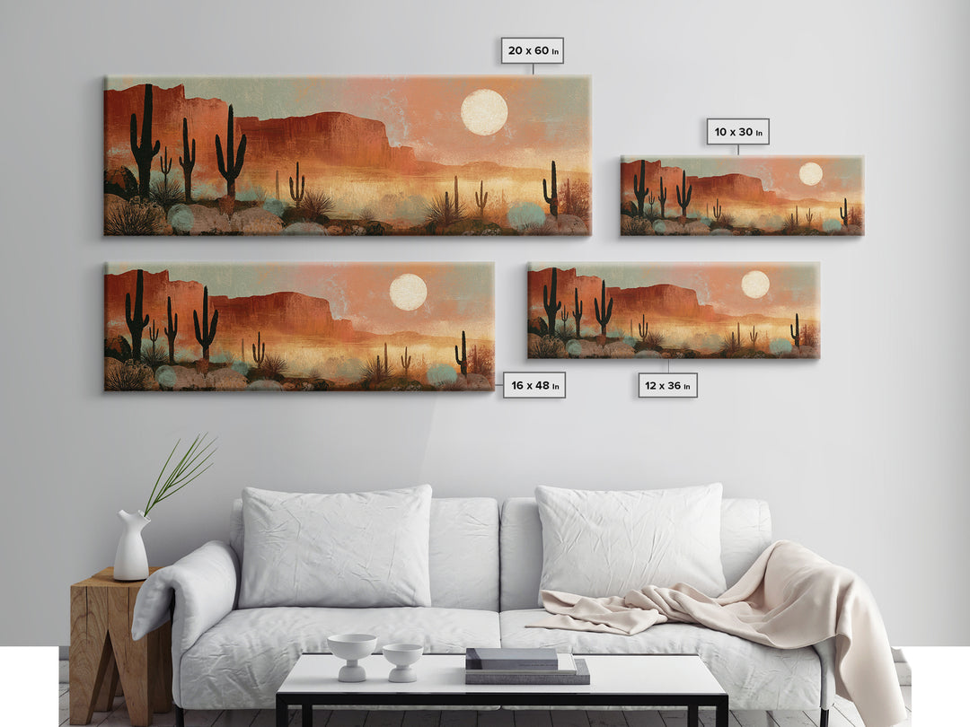 Desert Moon over Rolling Sand Framed Canvas Print, Desert Art, Colorful Wall Art, Southwestern Decor, Fine Art, Desert, DES-3x1-74