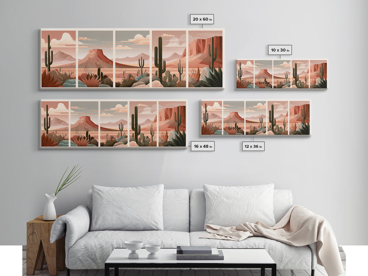 Terracotta and Cream Geometric Landscape Framed Canvas Print, Desert Art, Western Wall Art, Southwestern Decor, Oil Painting, DES-3x1-82