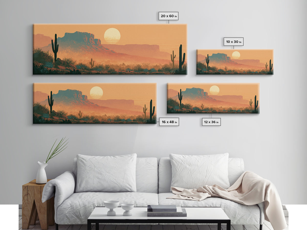 Minimal Beige Sun Canvas Print, Desert Art, Bedroom Wall Art, Southwestern Decor, Watercolor Art, Desert, Fine Art Print, DES-3x1-86