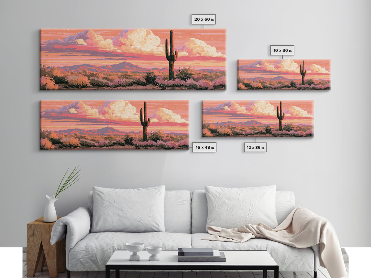 Saguaro Cactus under Orange Sunset Sky Framed Canvas Print, Desert Art, Wall Art, Southwestern Decor, Fine Art, Desert, DES-3x1-89