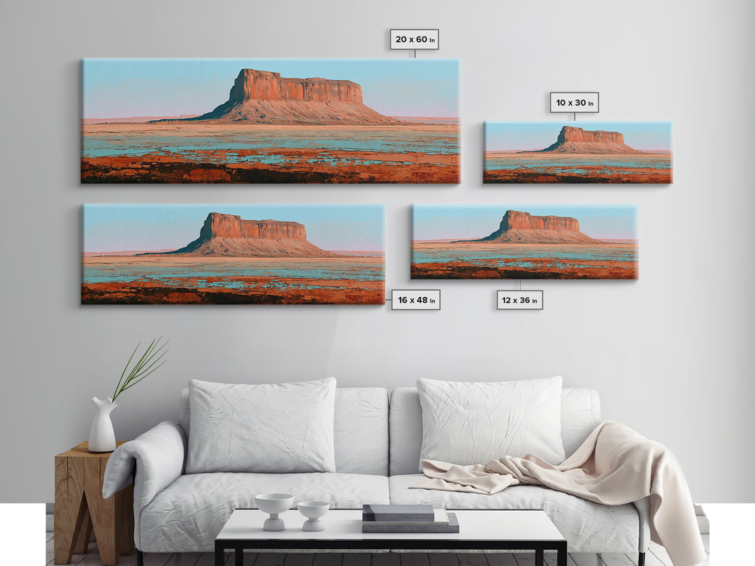 Abstract Mesa Landscape Canvas Print, Desert Art, Boho Wall Art, Southwestern Decor, Watercolor Art, Desert, Living Room Art, DES-3x1-91