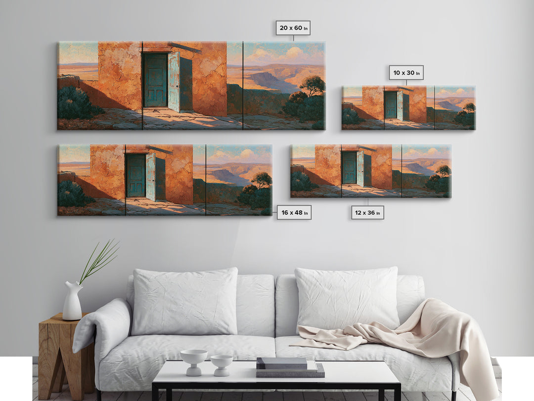 Adobe Doorway with Turquoise Shadow Canvas Print, Desert Art, Southwestern Decor, Oil Painting, Desert, Printable Art, DES-3x1-93