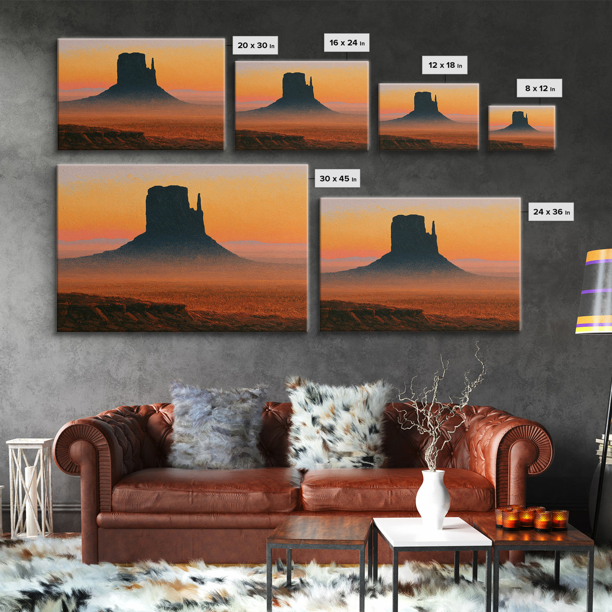 Monument Valley Silhouette Framed Canvas Print, Desert Art, Gallery Decor, Southwestern Decor, Fine Art, Desert, Home Decor, DES-3x2-13