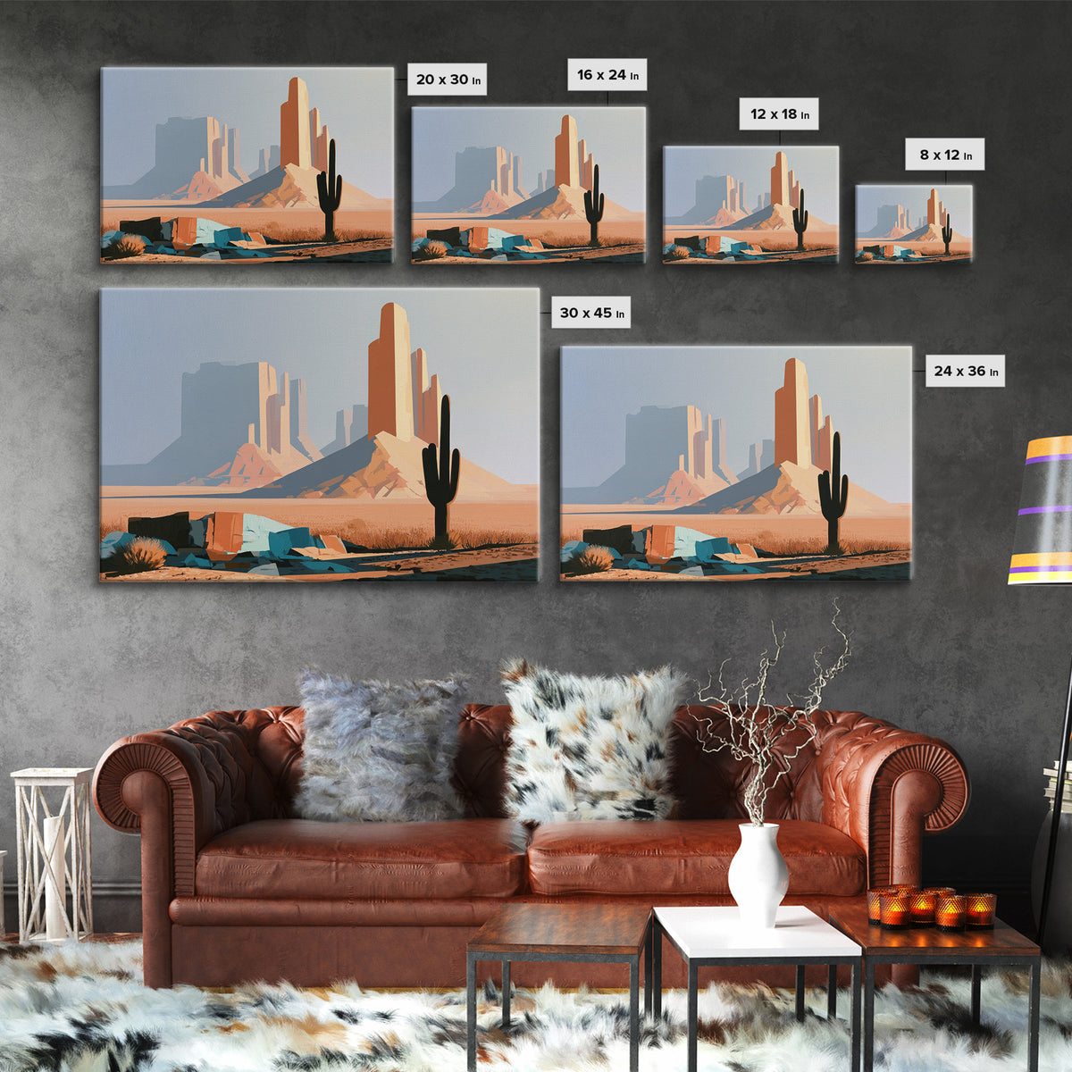 Terracotta and Cream Geometric Landscape Canvas Print, Desert Art, Western Decor, Southwestern Decor, Fine Art, Desert, DES-3x2-22