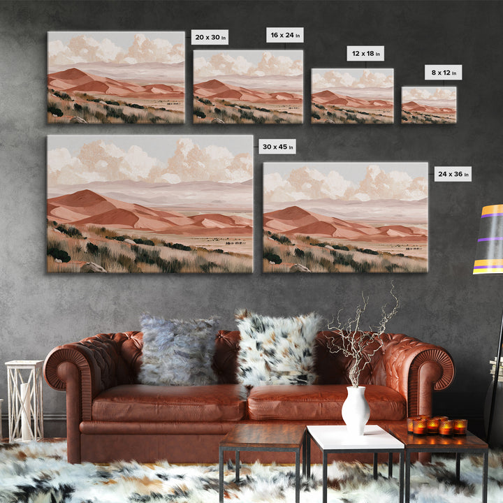 Saharan Dunes with Tiny Caravan Silhouettes Canvas Print, Desert Art, Digital Download Art, Southwestern Decor, Oil Painting, DES-3x2-30