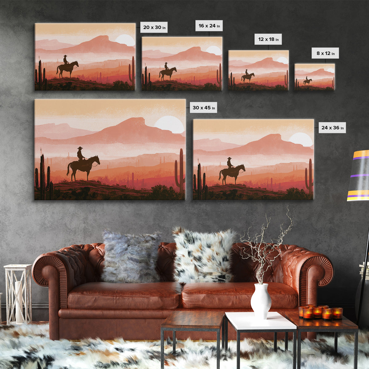 Dusty Horseback Rider at Sunset Canvas Print, Desert Art, Printable Wall Art, Southwestern Decor, Oil Painting, Desert, DES-3x2-51