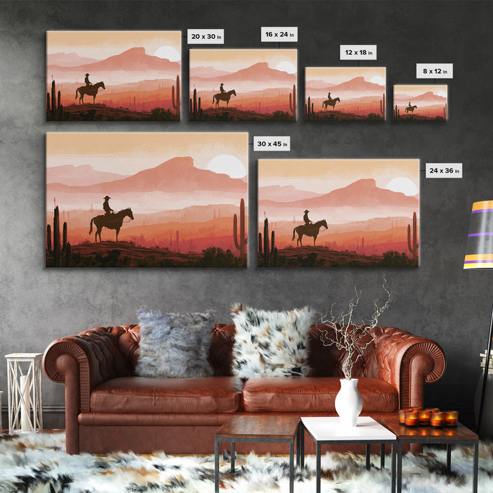 Dusty Horseback Rider at Sunset Canvas Print, Desert Art, Printable Wall Art, Southwestern Decor, Oil Painting, Desert, DES-3x2-51