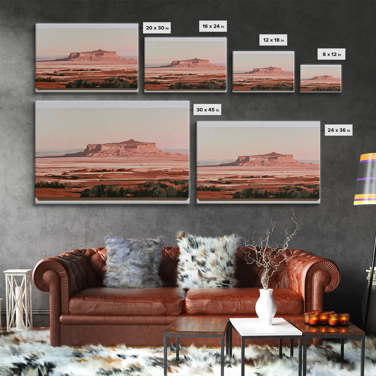 Abstract Mesa Landscape Framed Canvas Print, Desert Art, Colorful Wall Art, Southwestern Decor, Fine Art, Desert, DES-3x2-55