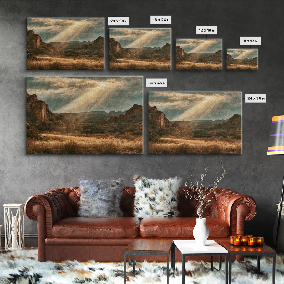 Sandstone Canyon with Dramatic Light Beam Canvas Print, Desert Art, Oil Painting, Southwestern Decor, Desert, Bedroom Wall Art, DES-3x2-68