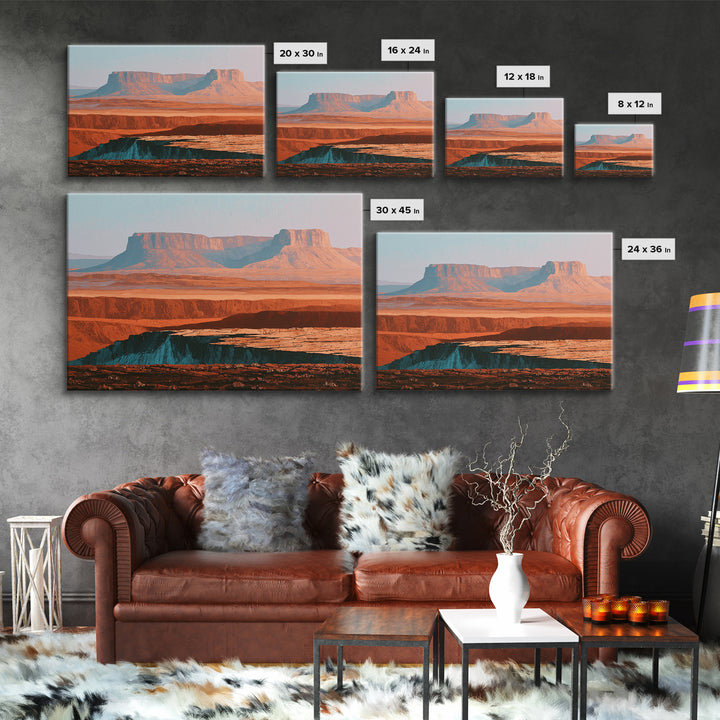 Abstract Mesa Landscape Framed Canvas Print, Desert Art, Western Wall Art, Southwestern Decor, Desert, Statement Artwork, DES-3x2-7
