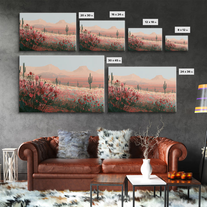 Desert Wildflowers After Spring Rain Framed Canvas Print, Desert Art, Original Art, Southwestern Decor, Fine Art, Desert, DES-3x2-80