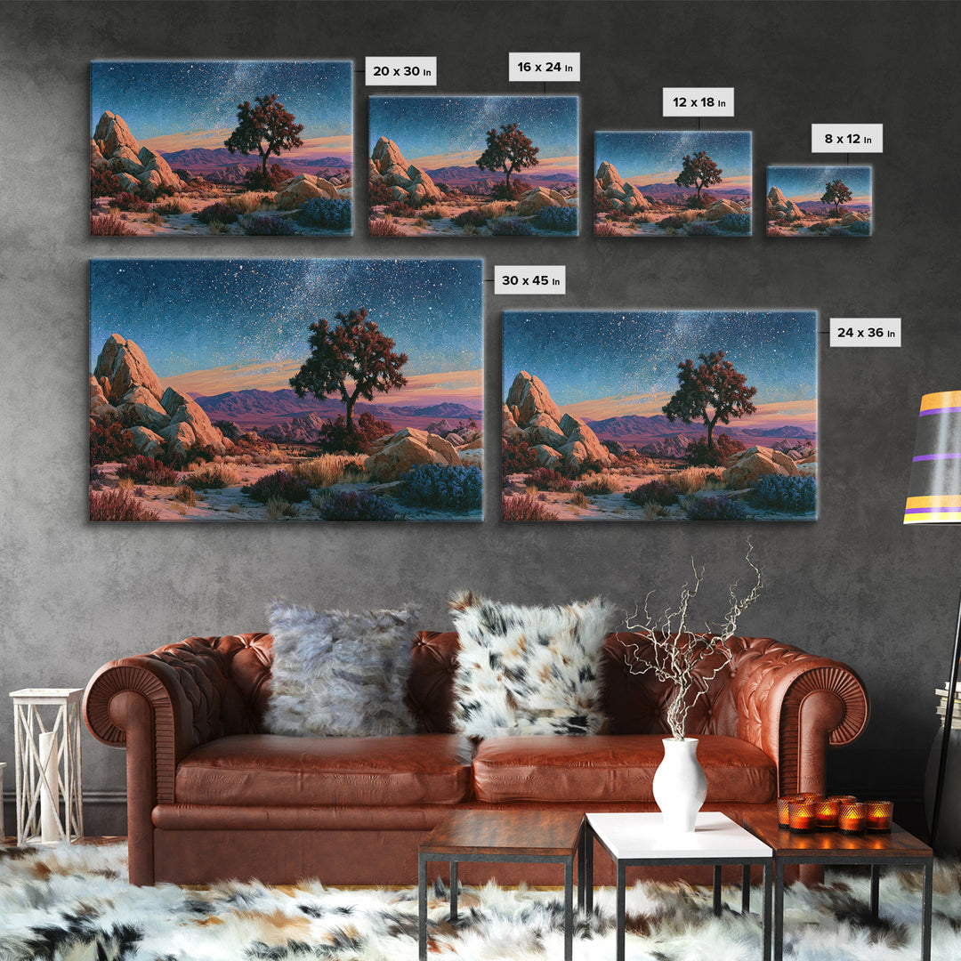Joshua Tree under Star Filled Night Framed Canvas Print, Desert Art, Statement Artwork, Southwestern Decor, Fine Art, Desert, DES-3x2-82