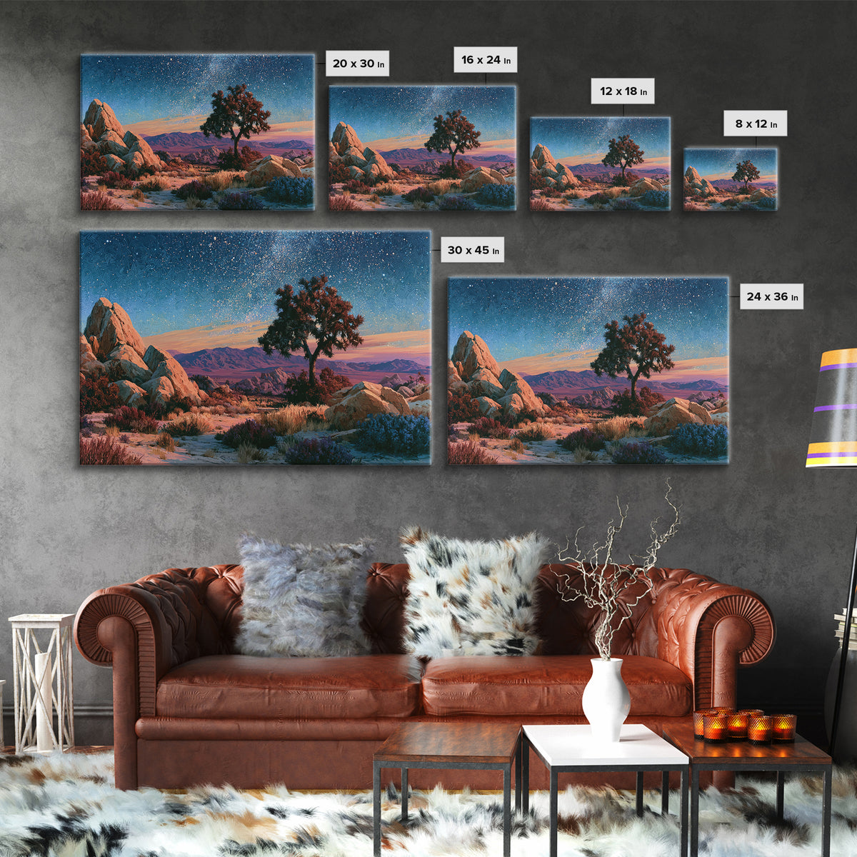 Joshua Tree under Star Filled Night Framed Canvas Print, Desert Art, Statement Artwork, Southwestern Decor, Fine Art, Desert, DES-3x2-82