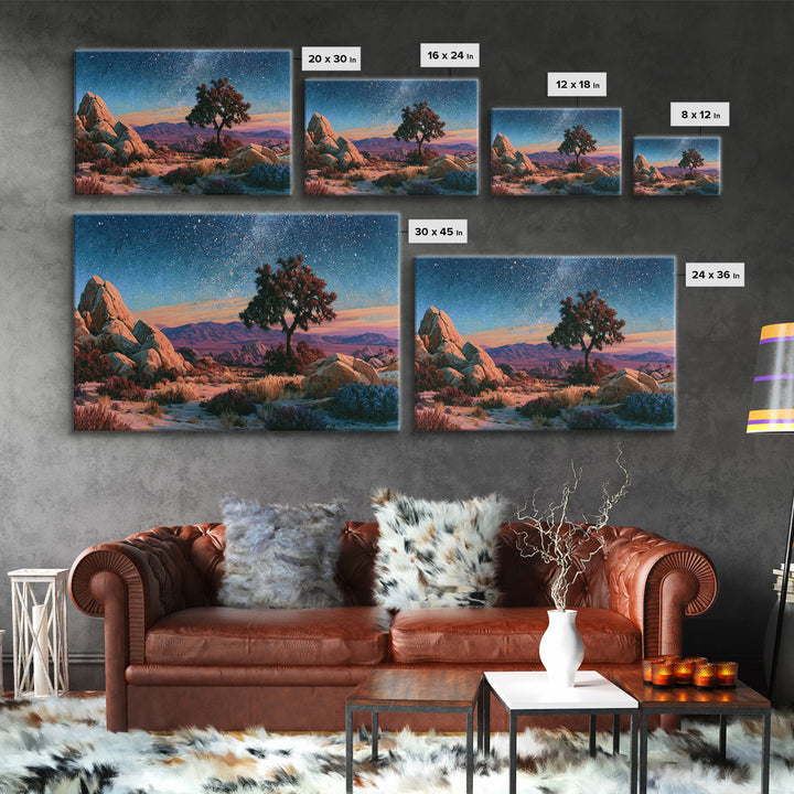 Joshua Tree under Star Filled Night Framed Canvas Print, Desert Art, Statement Artwork, Southwestern Decor, Fine Art, Desert, DES-3x2-82