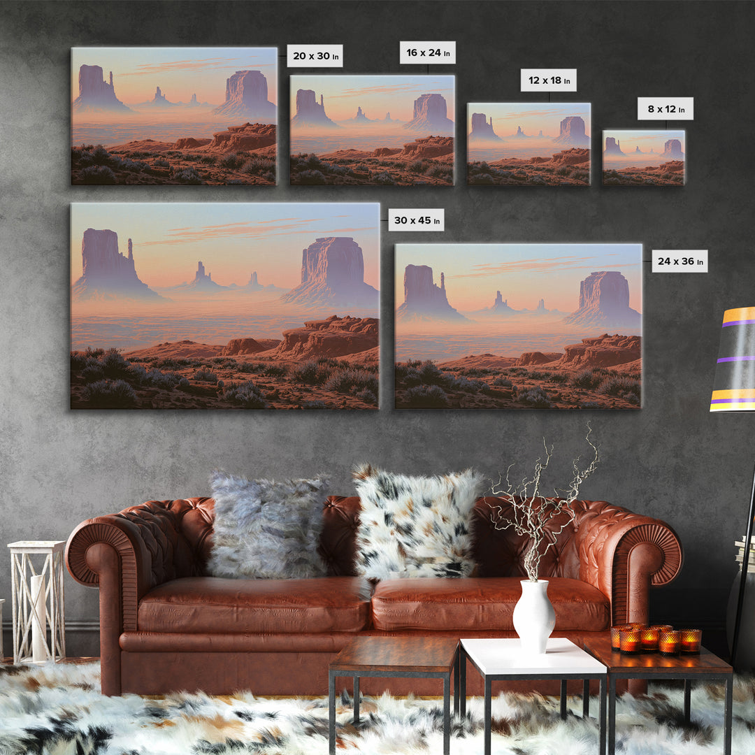 Monument Valley Silhouette Framed Canvas Print, Desert Art, Wall Art, Southwestern Decor, Watercolor Art, Desert, DES-3x2-85
