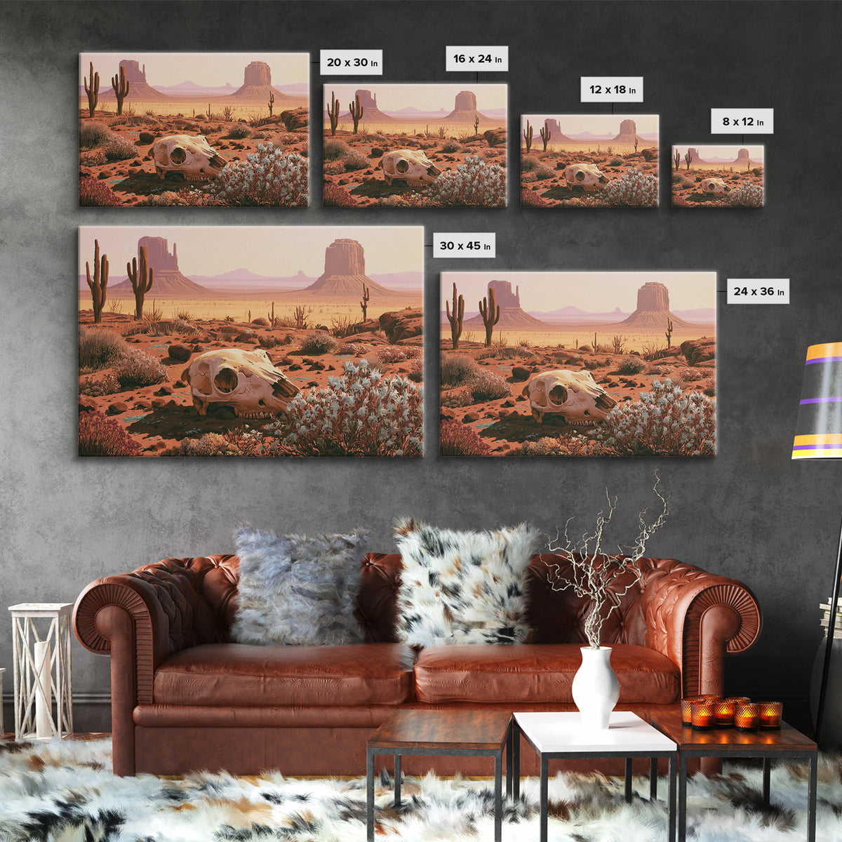 Sun Bleached Skull and Desert Flowers Canvas Print, Desert Art, Printable Art, Southwestern Decor, Oil Painting, Desert, DES-3x2-88
