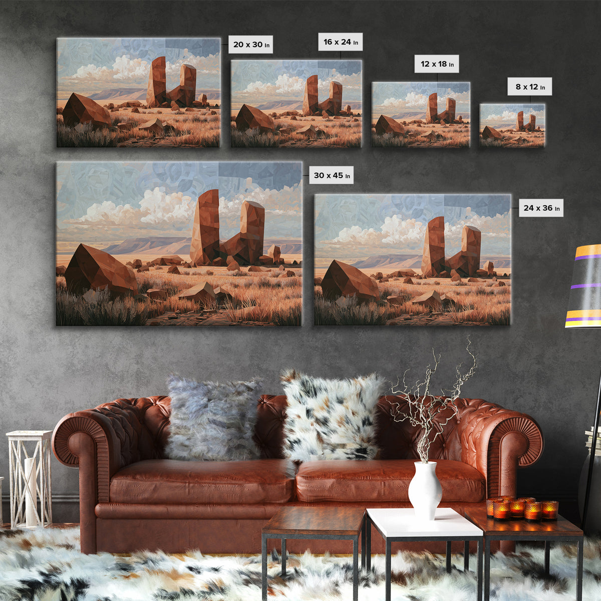 Terracotta and Cream Geometric Landscape Canvas Print, Desert Art, Neutral Decor, Southwestern Decor, Fine Art, Desert, DES-3x2-94
