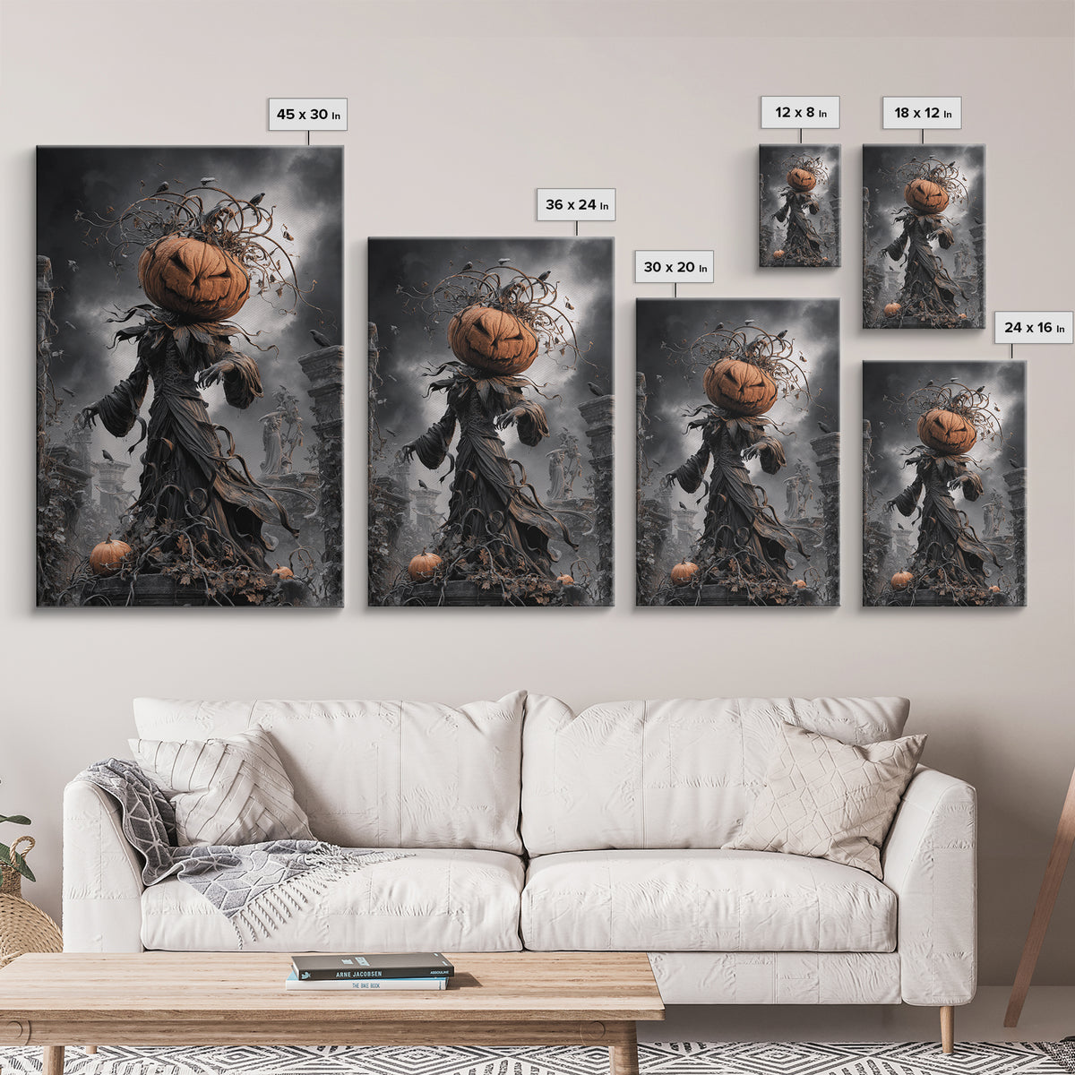 The Jack-O'-Lantern King, Vertical Wall Art, Spooky Home Decor, Canvas Print, Halloween Wall Decor, Gothic Home Decor, Macabre Wall Art