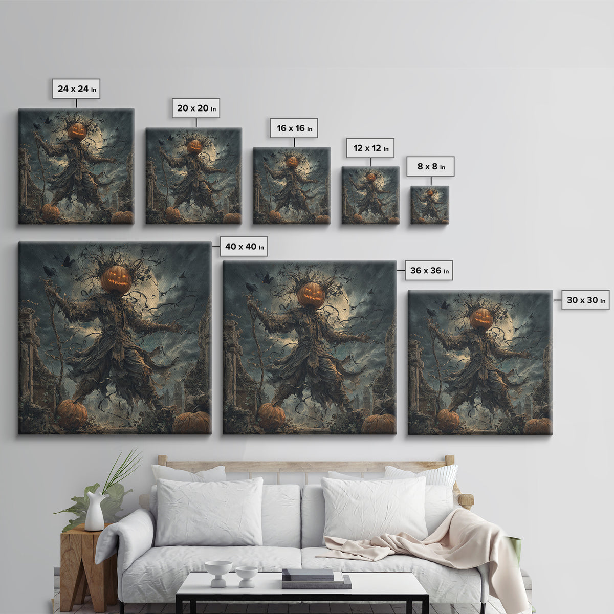 The Jack-O'-Lantern King, Square Wall Art, Spooky Home Decor, Canvas Print, Halloween Wall Decor, Gothic Home Decor, Halloween Wall Art