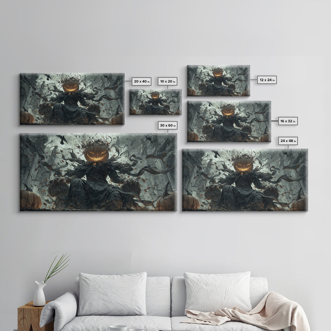 The Jack-O'-Lantern King, Wide Panoramic Art, Dark Fantasy Wall Art, Canvas Print, Halloween Wall Decor, Gothic Home Decor, Horror Wall Art