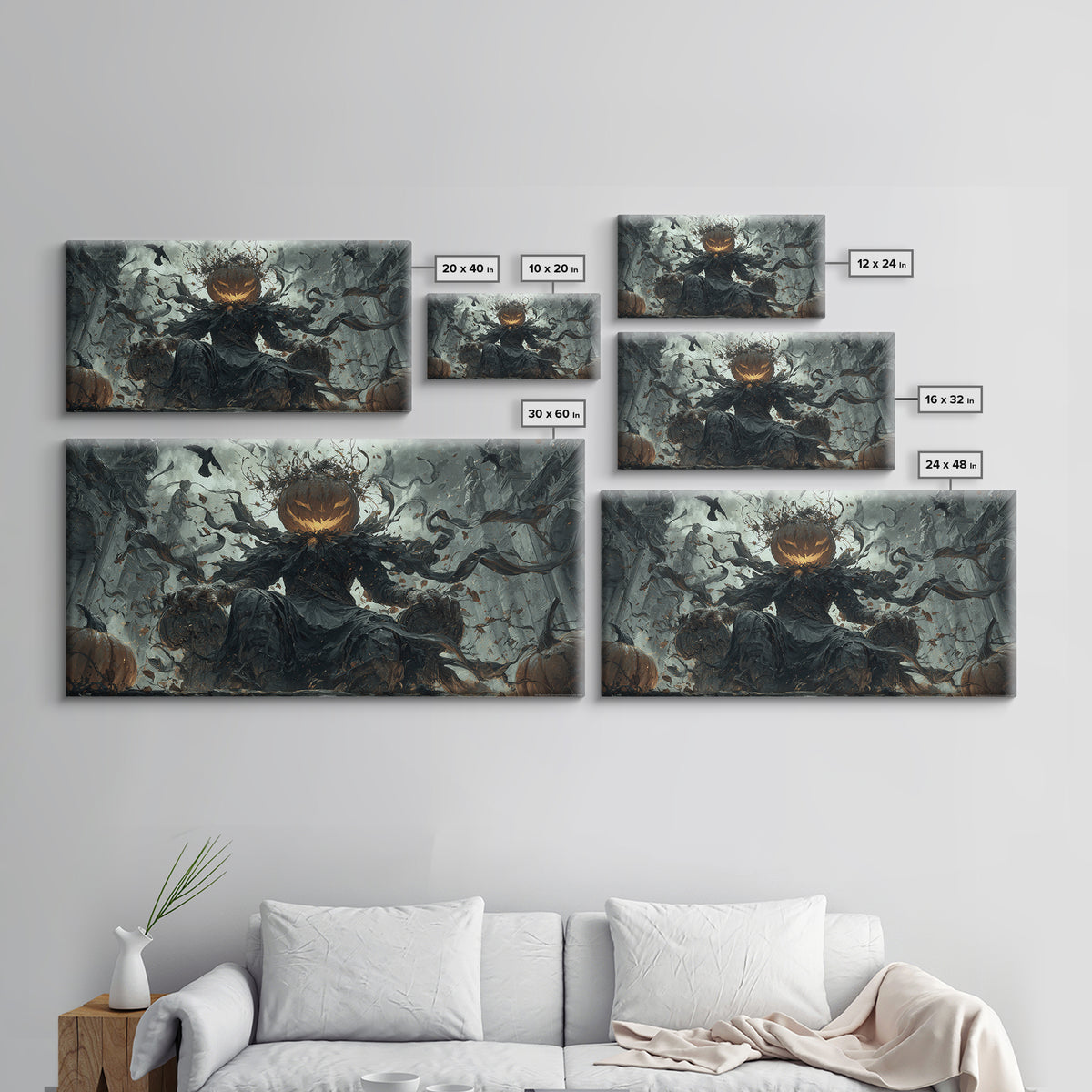 The Jack-O'-Lantern King, Wide Panoramic Art, Dark Fantasy Wall Art, Canvas Print, Halloween Wall Decor, Gothic Home Decor, Horror Wall Art