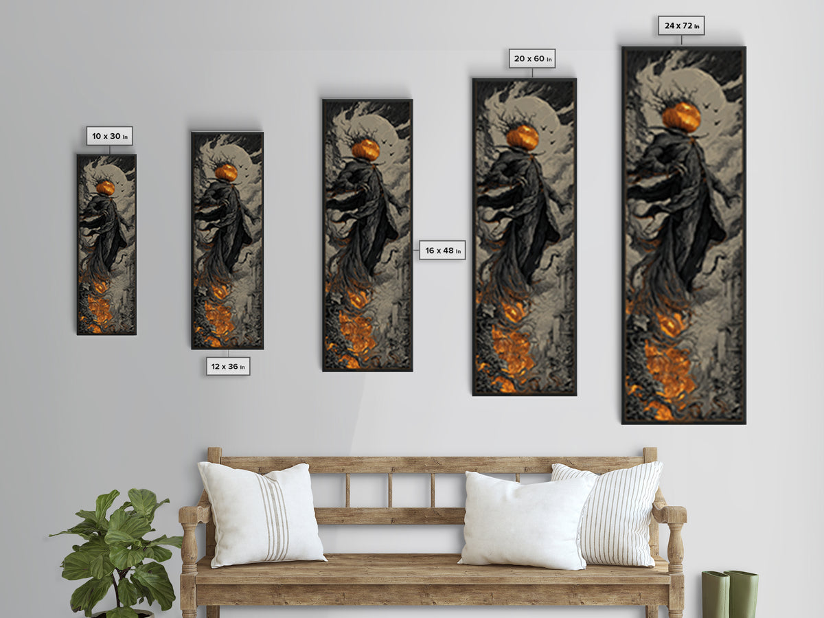 The Jack-O'-Lantern King, Tall Narrow Wall Art, Spooky Home Decor, Canvas Print, Halloween Wall Decor, Gothic Home Decor
