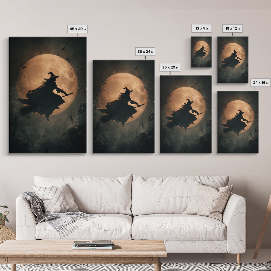 The Moonlit Witch, Vertical Wall Art, Macabre Wall Art, Framed Canvas Print, Halloween Wall Decor, Gothic Home Decor, Statement Wall Art