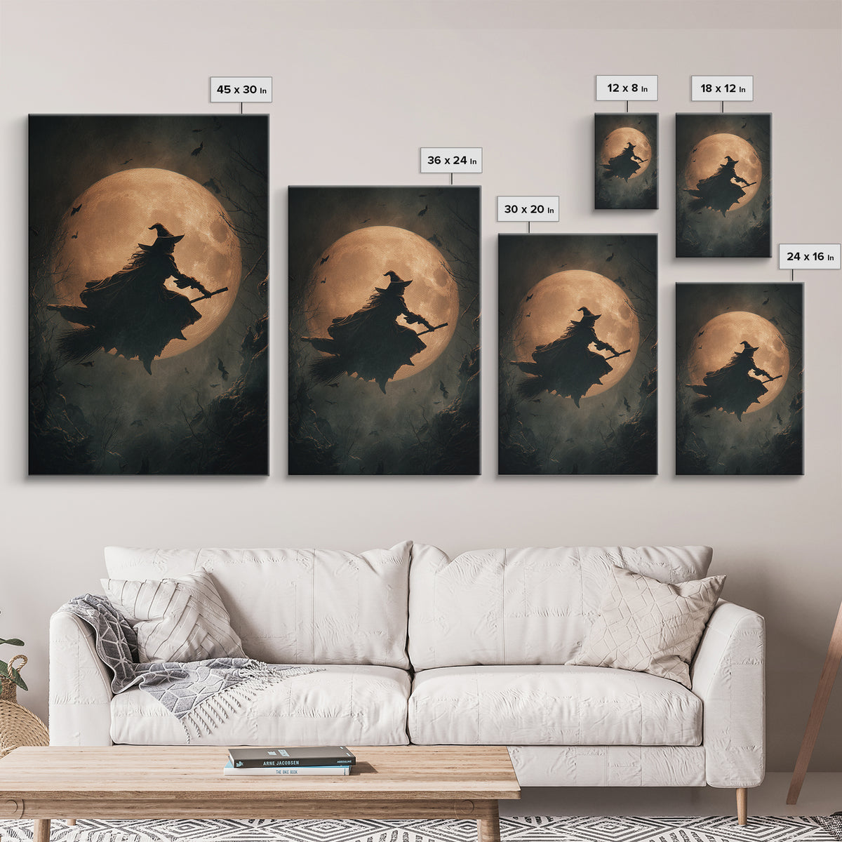 The Moonlit Witch, Vertical Wall Art, Macabre Wall Art, Framed Canvas Print, Halloween Wall Decor, Gothic Home Decor, Statement Wall Art