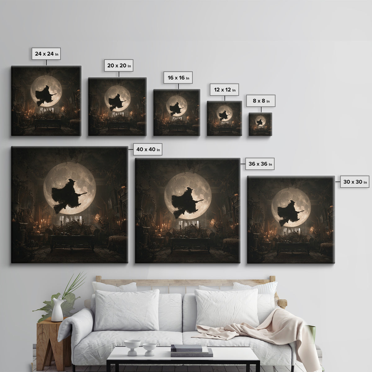 The Moonlit Witch, Square Wall Art, Haunted Gothic Art, Framed Canvas Print, Halloween Wall Decor, Gothic Home Decor, Dark Fantasy Art