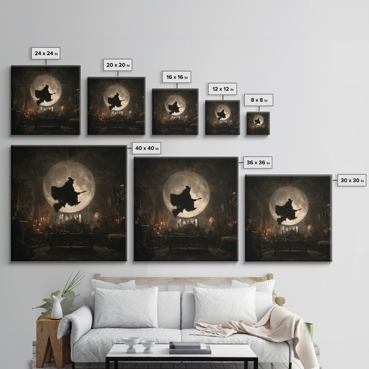 The Moonlit Witch, Square Wall Art, Haunted Gothic Art, Framed Canvas Print, Halloween Wall Decor, Gothic Home Decor, Dark Fantasy Art
