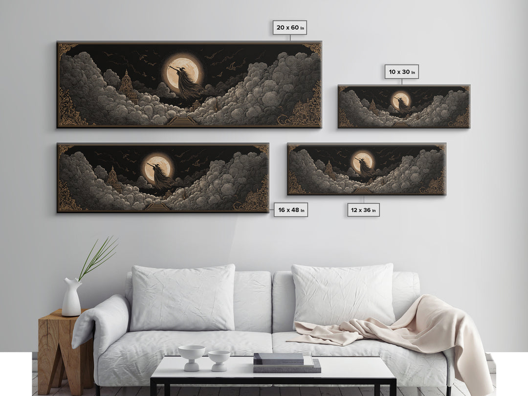 The Moonlit Witch, Extra Wide Wall Art, Dark Fantasy Wall Art, Canvas Print, Halloween Wall Decor, Gothic Home Decor, Spooky Wall Decor