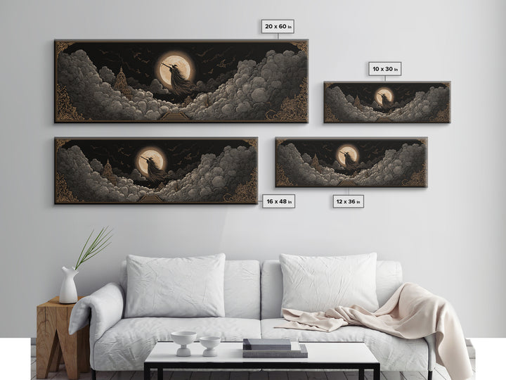 The Moonlit Witch, Extra Wide Wall Art, Dark Fantasy Wall Art, Canvas Print, Halloween Wall Decor, Gothic Home Decor, Spooky Wall Decor