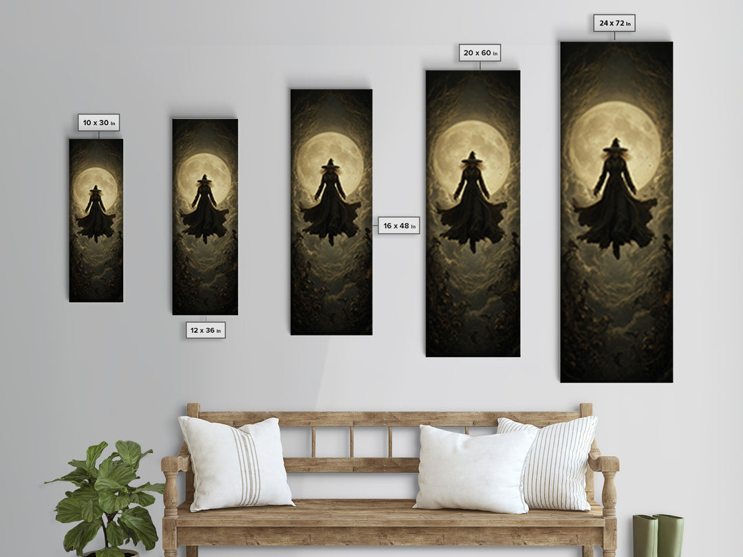 The Moonlit Witch, Tall Narrow Wall Art, Macabre Wall Art, Framed Canvas Print, Halloween Wall Decor, Gothic Home Decor, Halloween Wall Art