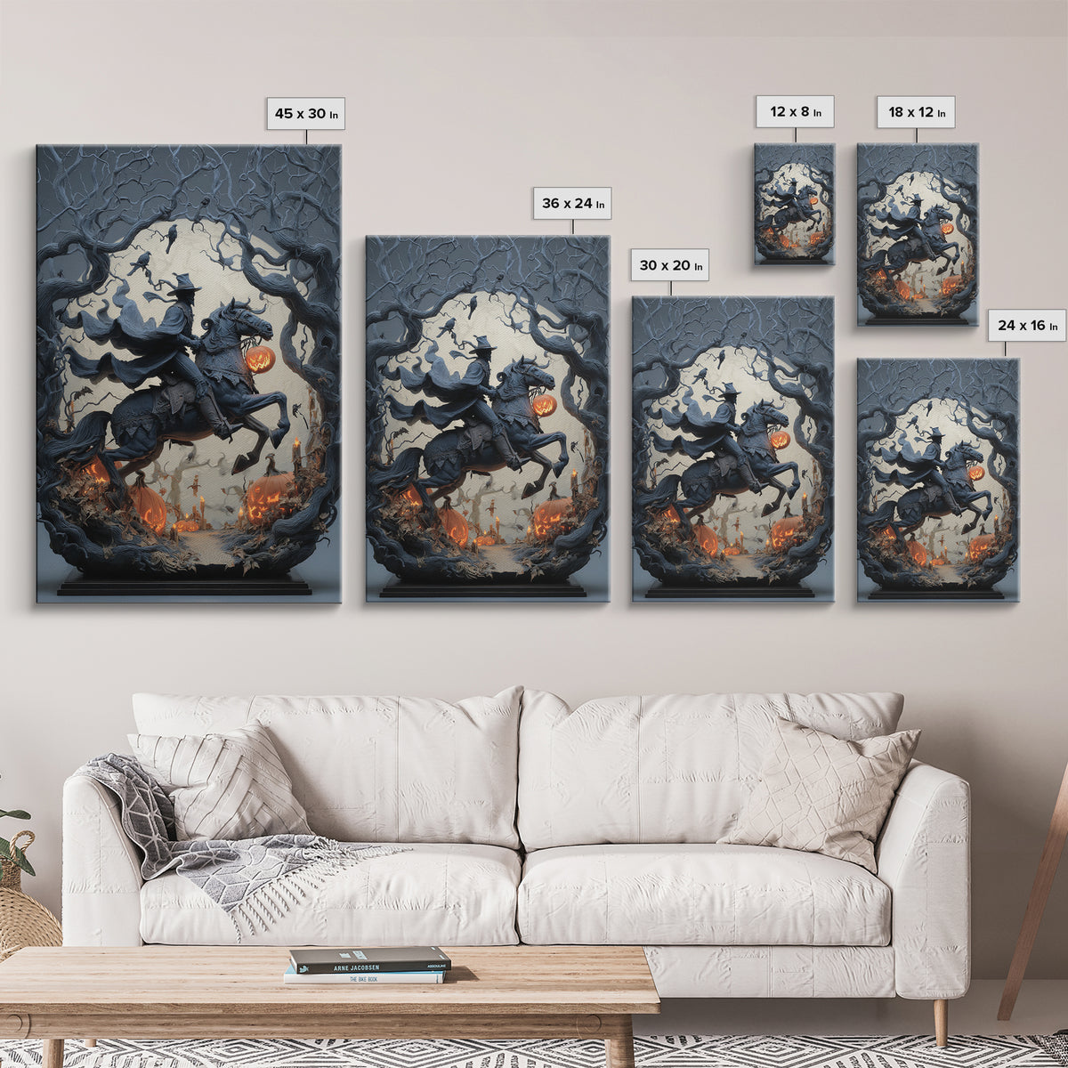 The Headless Horseman, Vertical Wall Art, Macabre Wall Art, Framed Canvas Print, Halloween Wall Decor, Gothic Home Decor, Statement Wall Art