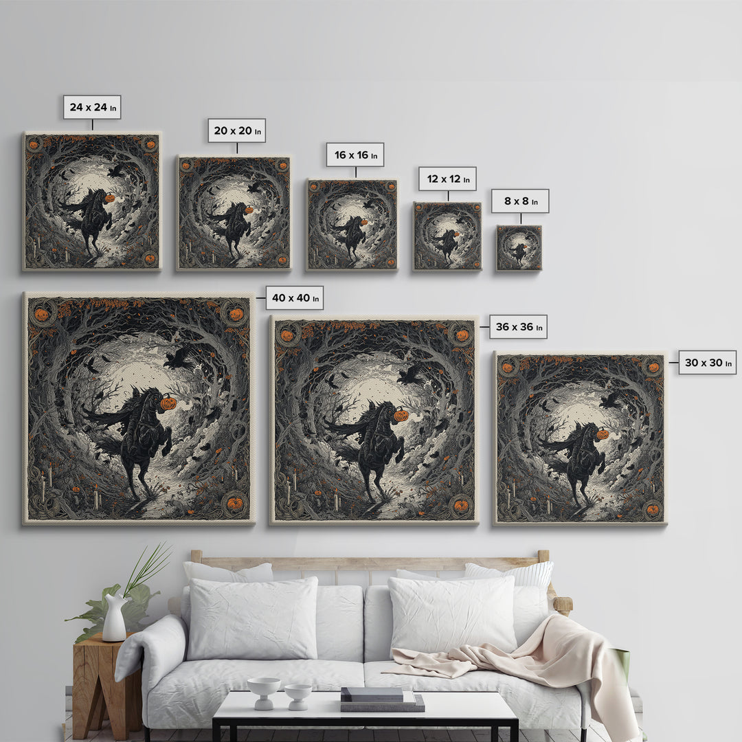 The Headless Horseman, Square Wall Art, Gothic Horror Wall Art, Framed Canvas Print, Halloween Wall Decor, Gothic Home Decor