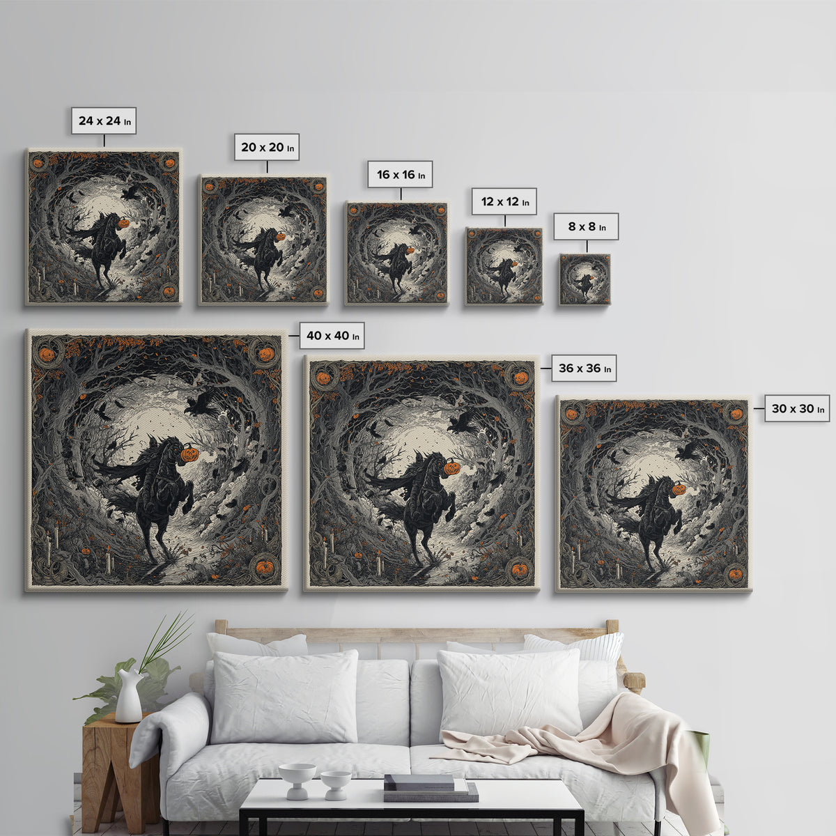 The Headless Horseman, Square Wall Art, Gothic Horror Wall Art, Framed Canvas Print, Halloween Wall Decor, Gothic Home Decor