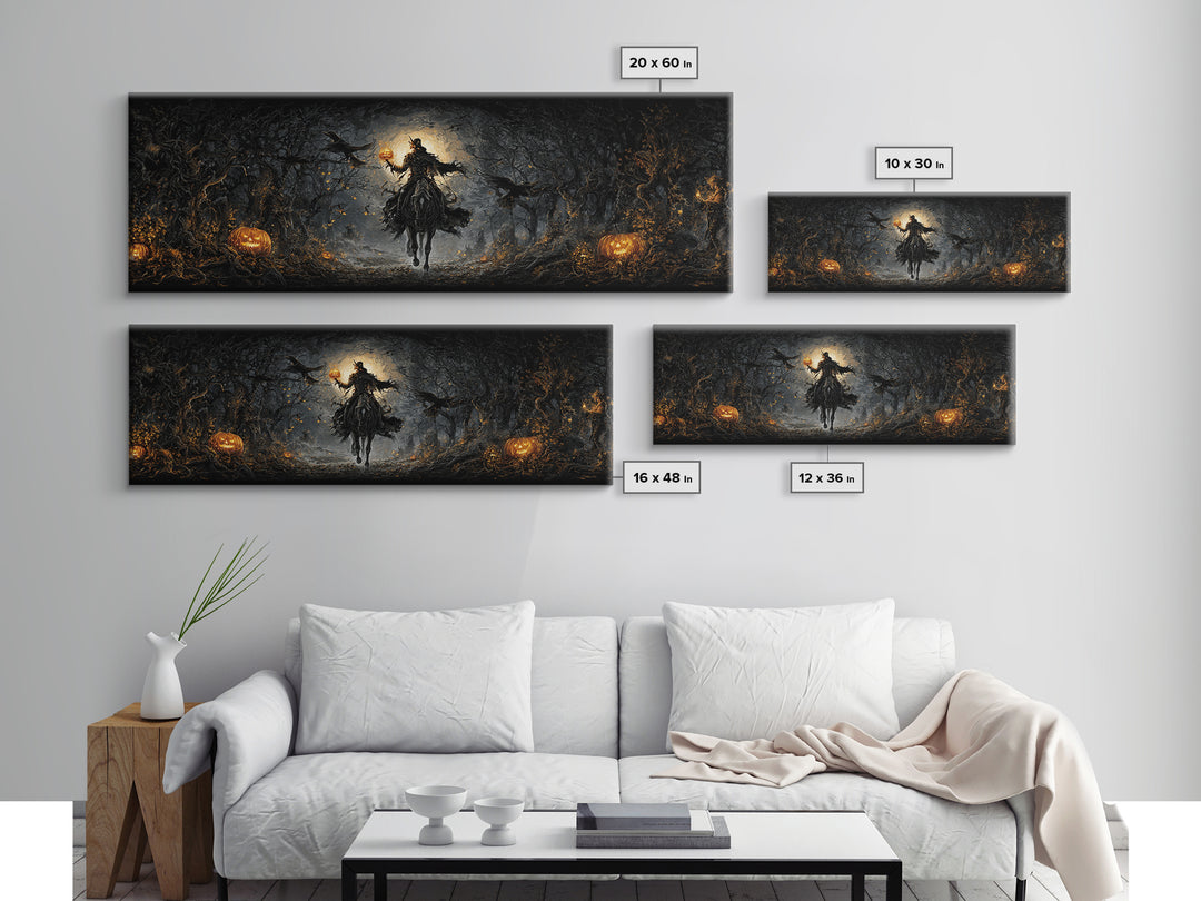 The Headless Horseman, Extra Wide Wall Art, Spooky Home Decor, Canvas Print, Halloween Wall Decor, Gothic Home Decor, Halloween Wall Art