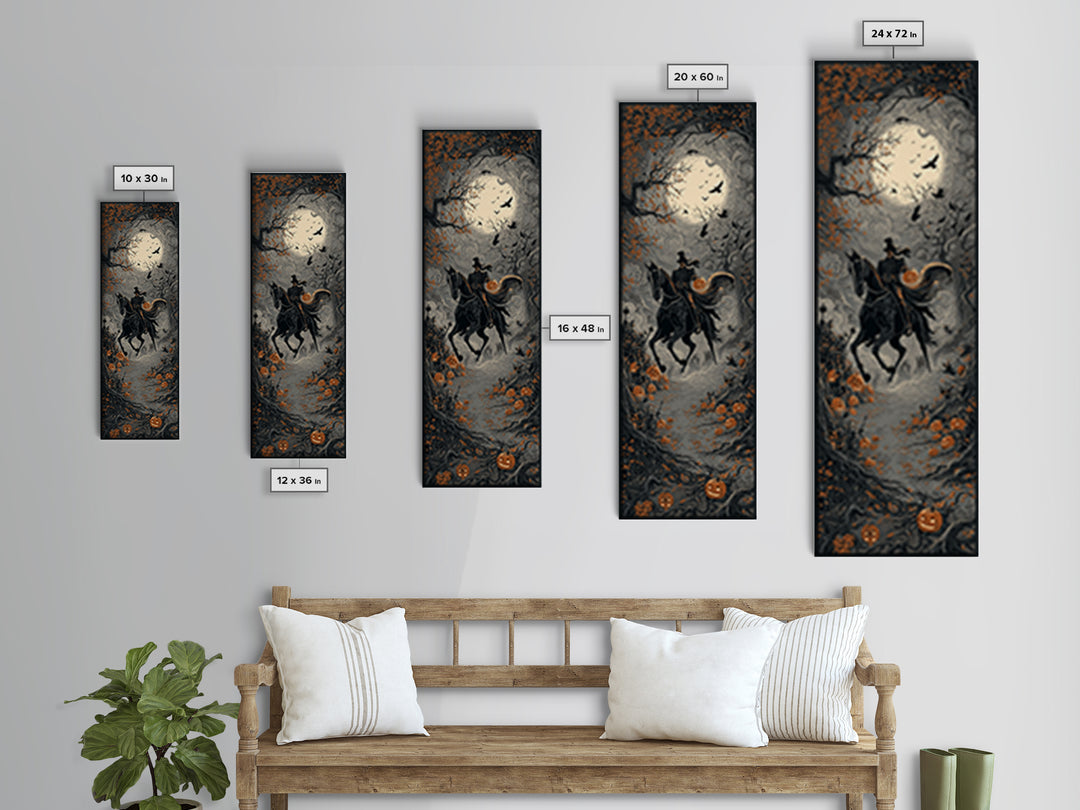 The Headless Horseman, Tall Narrow Wall Art, Haunted Gothic Art, Framed Canvas Print, Halloween Wall Decor, Gothic Home Decor
