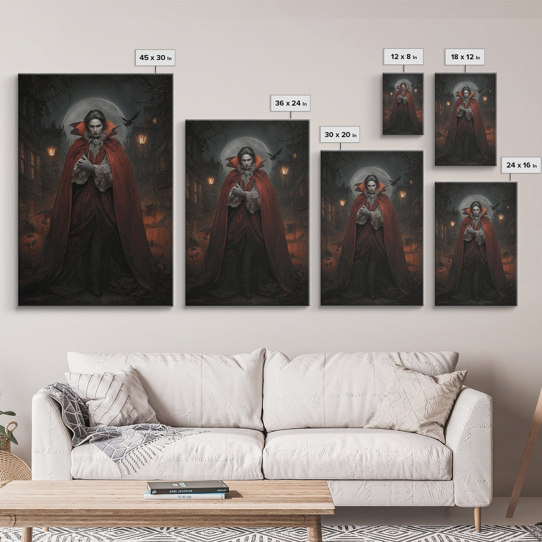 The Crimson Vampire, Vertical Wall Art, Gothic Horror Wall Art, Framed Canvas Print, Halloween Wall Decor, Gothic Home Decor