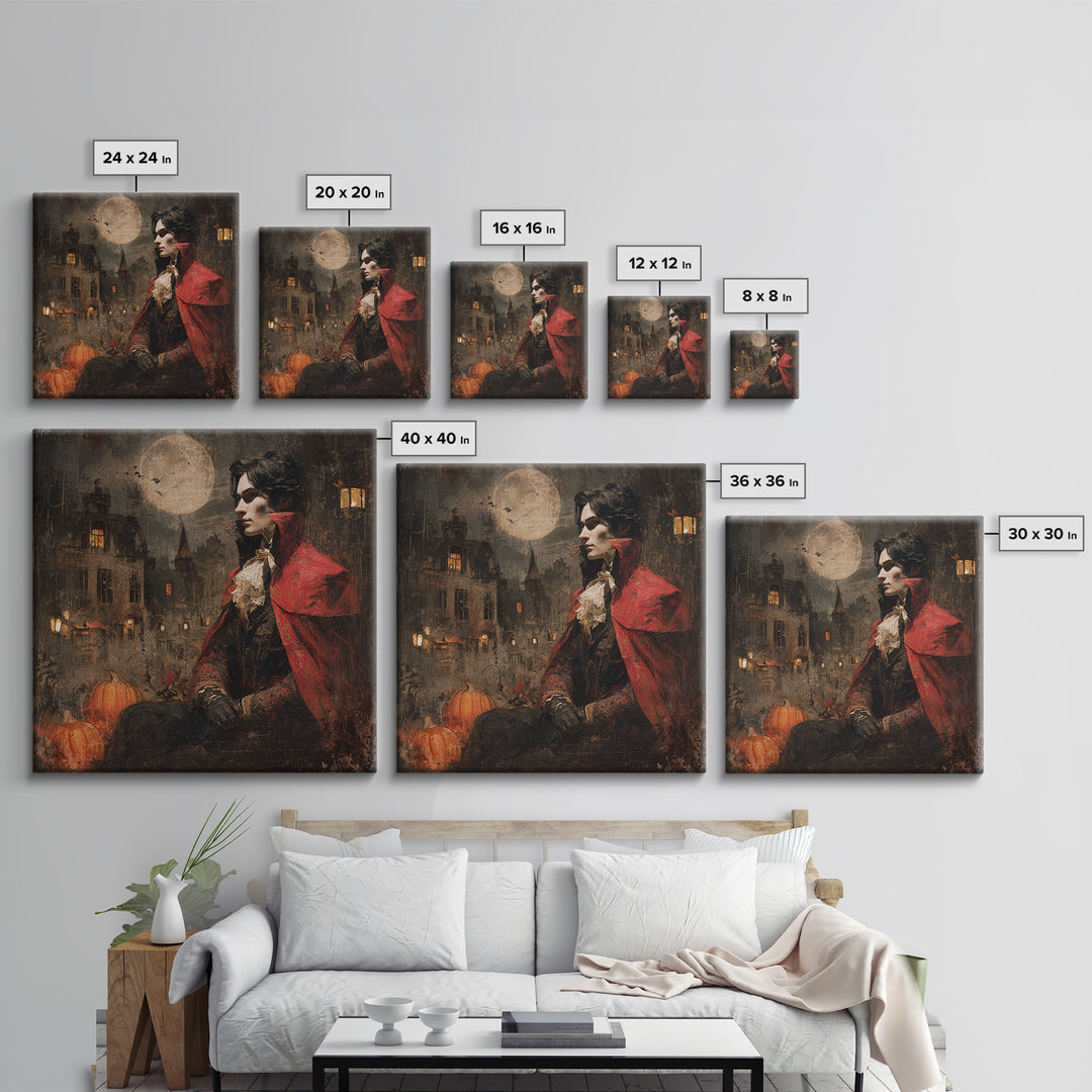 The Crimson Vampire, Square Wall Art, Macabre Wall Art, Framed Canvas Print, Halloween Wall Decor, Gothic Home Decor, Seasonal Home Decor