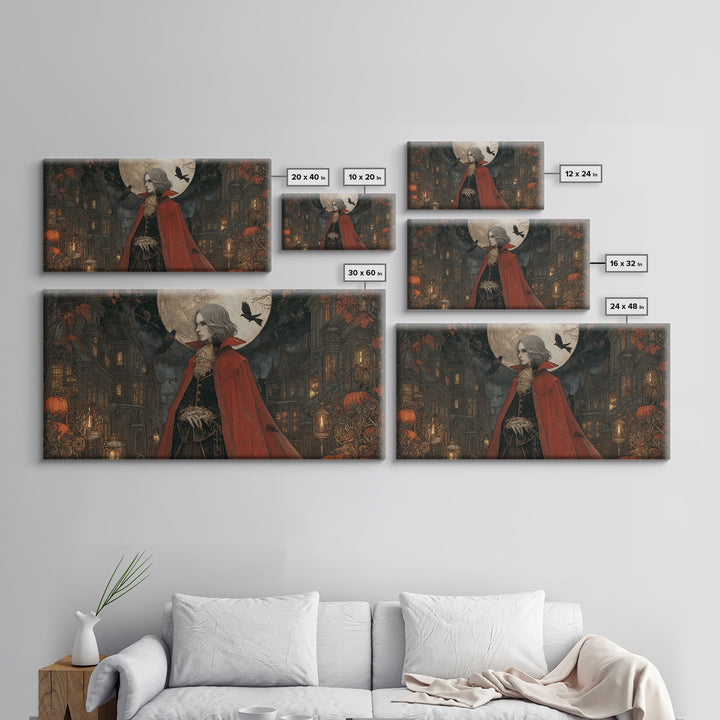 The Crimson Vampire, Wide Panoramic Art, Haunted Gothic Art, Framed Canvas Print, Halloween Wall Decor, Gothic Home Decor, Spooky Wall Decor